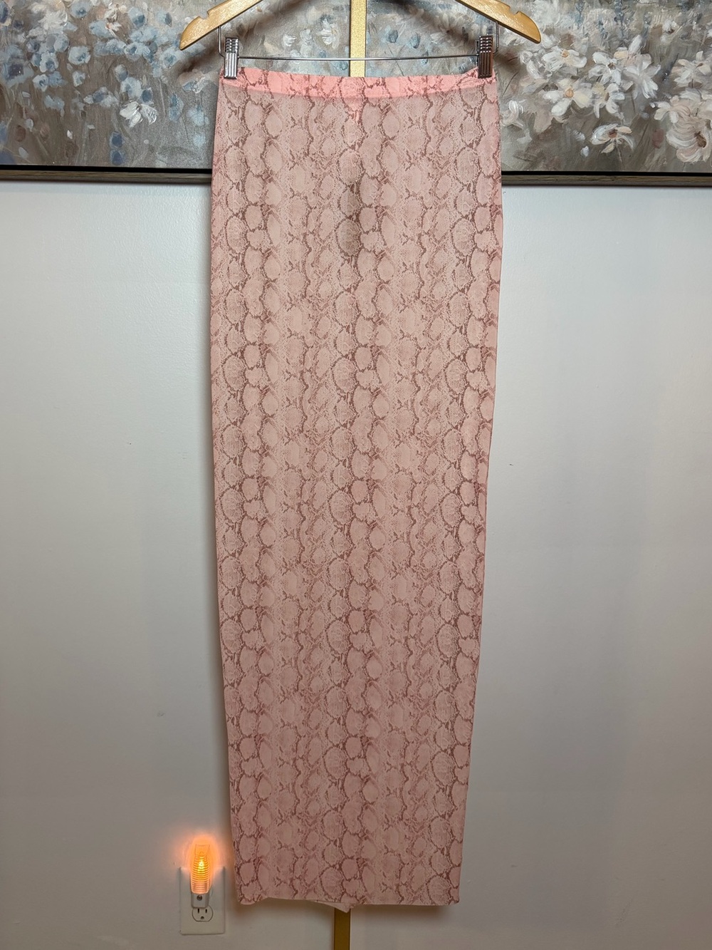 Skims Milky Sheer Long Skirt in Rose Pastel Snakeprint Size XS NWT